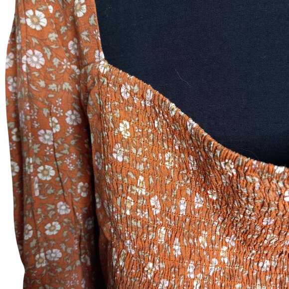 Elodie Size XL Blouse Womens Floral Long Sleeve Boho Rayon Crop Top Smocked - Picture 7 of 10